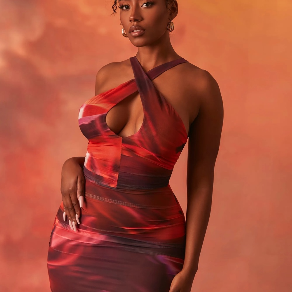 Oh Polly x Tammy Hebrow Ruched Mesh Mini Dress